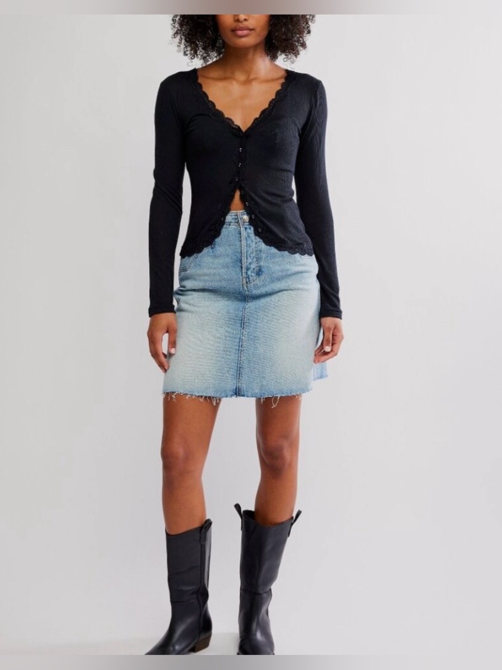 Free People Big Love Rib Cardi / Black